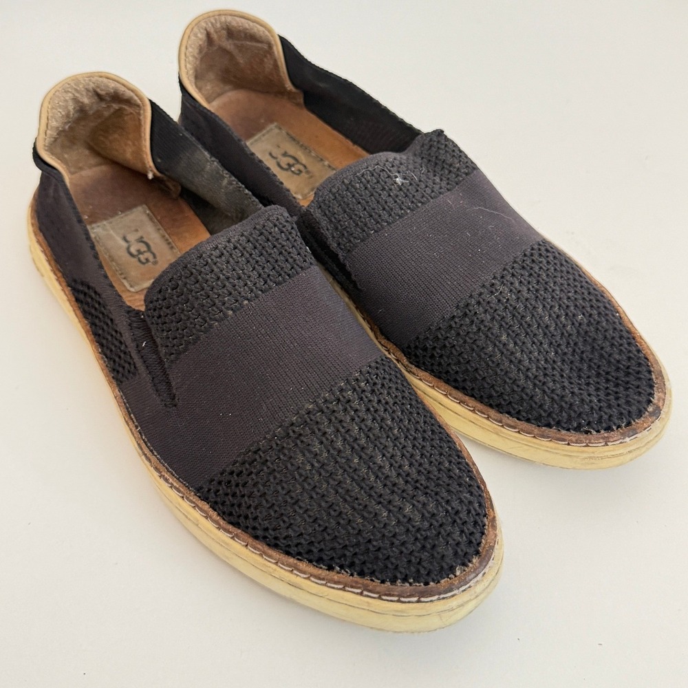 UGG Black Knit Slip On Sneakers Elastic Strap Loafers‎ Casual Shoes